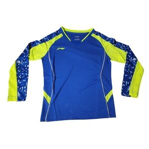 Li-Ning AT DRY Blue Neon Yellow Long Sleeve Athletic Training Shirt Size M